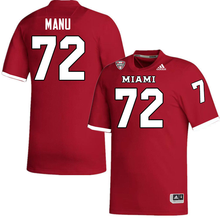 Miami University Redhawks #72 Kris Manu College Football Jerseys Stitched-Red